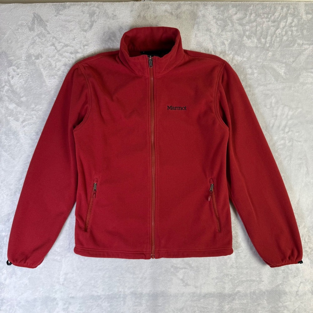Marmot Fleece Jacket Mens Medium Red Full Zip Lightweight Outdoor Layer